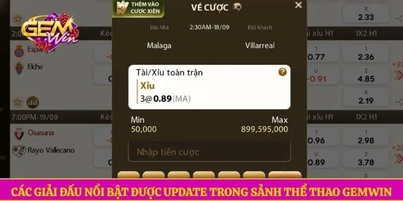 Thể thao GEMWIN Các giải đấu nổi bật được update trong sảnh thể thao GEMWIN