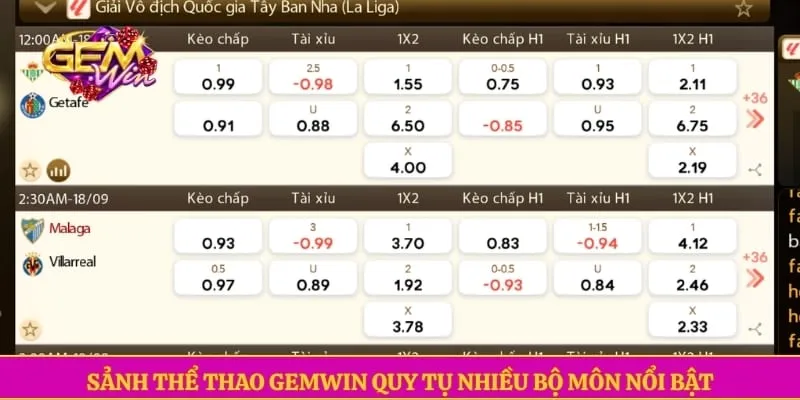 Thể thao GEMWIN Sảnh thể thao GEMWIN quy tụ nhiều bộ môn nổi bật